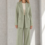 Women's Elegant 2-Piece Tailored Blazer and Wide-Leg Trouser Suit Set