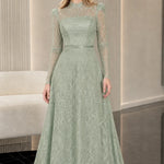 Elegant Mock Neck Long Sleeve Lace A-Line Formal Evening Gown