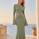 Ribbed Knit Cutout Bell Sleeve Maxi Dress