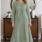 Elegant Floral Lace Midi Dress and Jacket Two-Piece Set