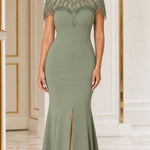 Beaded Illusion High-Neck Mermaid Evening Gown with Front Slit