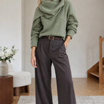 Women's Asymmetric Drape Cowl Neck Ribbed Knit Sweater