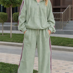 Women's Retro Striped 2-Piece Tracksuit Set Zip-Up Hoodie & Wide-Leg Pants