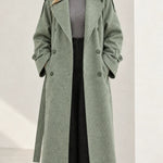 Women's Textured Longline Trench Coat with Waist Tie Belt