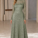 Women's Long-Sleeve Sequin Lace Evening Gown