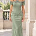Off-the-Shoulder Rhinestone Corset Evening Gown