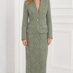 Tweed Single-Button Blazer and Maxi Pencil Skirt Two-Piece Set