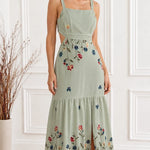 Women's Floral Embroidered Cutout Square Neck Maxi Dress