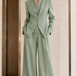 Women's Elegant Tailored 2-Piece Pant Suit Set | Slim Blazer & Wide-Leg Trousers