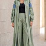 Colorblock Longline Duster Coat and Wide-Leg Pants Two-Piece Set
