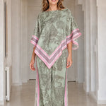 Women's 2-Piece Graphic Print Poncho Top and Wide Leg Pants Set