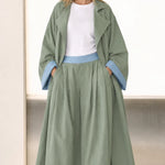 Contrast Trim Duster Coat and Wide-Leg Pleated Pants Two-Piece Set