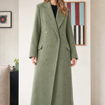 Women's Double-Breasted Maxi Tailored Overcoat with Notched Lapel