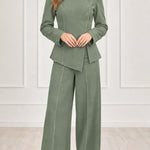 Women's Asymmetric High-Neck Blazer and Wide-Leg Trouser Two-Piece Suit Set