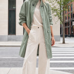 Women's Mid-Length Lightweight Utility Parka Coat with Stand Collar