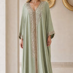 Elegant Embellished V-Neck Kaftan Maxi Dress with Beaded Trim