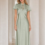 Elegance Satin Lace-Trim Maxi Dress