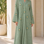 Crystal Floral Embellished Long Sleeve Modest Abaya Maxi Dress
