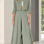 Women's Cropped Jacket and Wide-Leg Pants Two-Piece Set