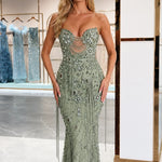 Exquisite Beaded Strapless Mermaid Evening Gown with Train