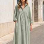Women's Casual Long Sleeve Button-Down Maxi Shirt Dress
