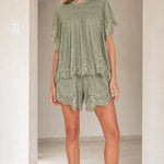 Lace Trimmed Tiered Short Set