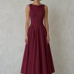 Elegance Sleeveless Pleated Midi Dress with Button Details