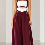 Colorblock Cutout Wide-Leg Sleeveless Jumpsuit