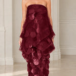 Strapless Tiered Organza Paillette Maxi Dress