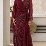 Elegant Beaded Chiffon Evening Gown with Draped Cape Sleeve