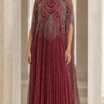High Neck Beaded Cape Evening Gown Elegant Embellished Formal Maxi Dress