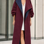 Contrast Lining Oversized Longline Duster Trench Coat