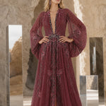Elegance Embroidered Beaded Long Sleeve Evening Gown
