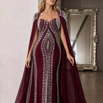 Rhinestone Embellished Cape Evening Gown Sweetheart Formal Dress