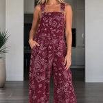 Women's Paisley Print Wide-Leg Overalls Casual Bib Jumpsuit