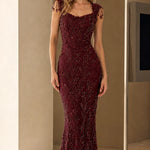 Elegant Beaded Sleeveless Evening Gown with Scalloped Details
