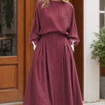 Women's Striped Boat Neck Blouson Maxi Dress with Contrast Cuffs