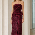 Elegance Strapless Beaded Peplum Midi Dress