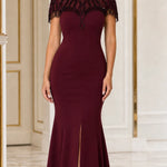 Beaded Illusion High-Neck Mermaid Evening Gown with Front Slit