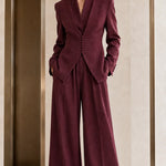 Women's Elegant Tailored 2-Piece Pant Suit Set | Slim Blazer & Wide-Leg Trousers