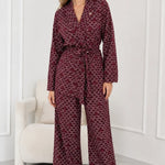 Women's Geometric Print Belted Blazer and Wide-Leg Pants Set
