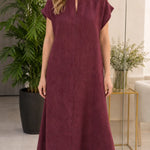 Women's Casual Linen-Feel Keyhole Maxi Dress with Back Tie Detail