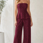 Strapless Floral Lace Peplum Wide-Leg Jumpsuit