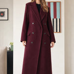 Women's Double-Breasted Maxi Tailored Overcoat with Notched Lapel
