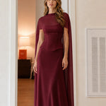 Elegant Mock Neck Corset Cape Evening Maxi Dress