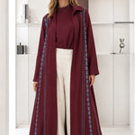 Embroidered Trim Longline Open Front Abaya Maxi Duster Coat