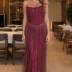Strapless Corset Beaded Fringe Maxi Evening Gown