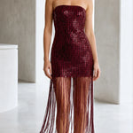 Strapless Metallic Fringe Bodycon Mini Dress