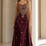Embellished Strapless Evening Gown with Cascading Fringe Detail