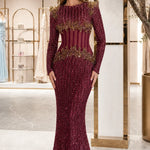 Long Sleeve Sequin Illusion Corset Evening Gown